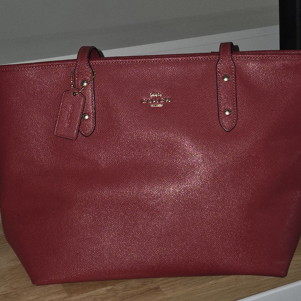 Coach Red Leather Tote Bag